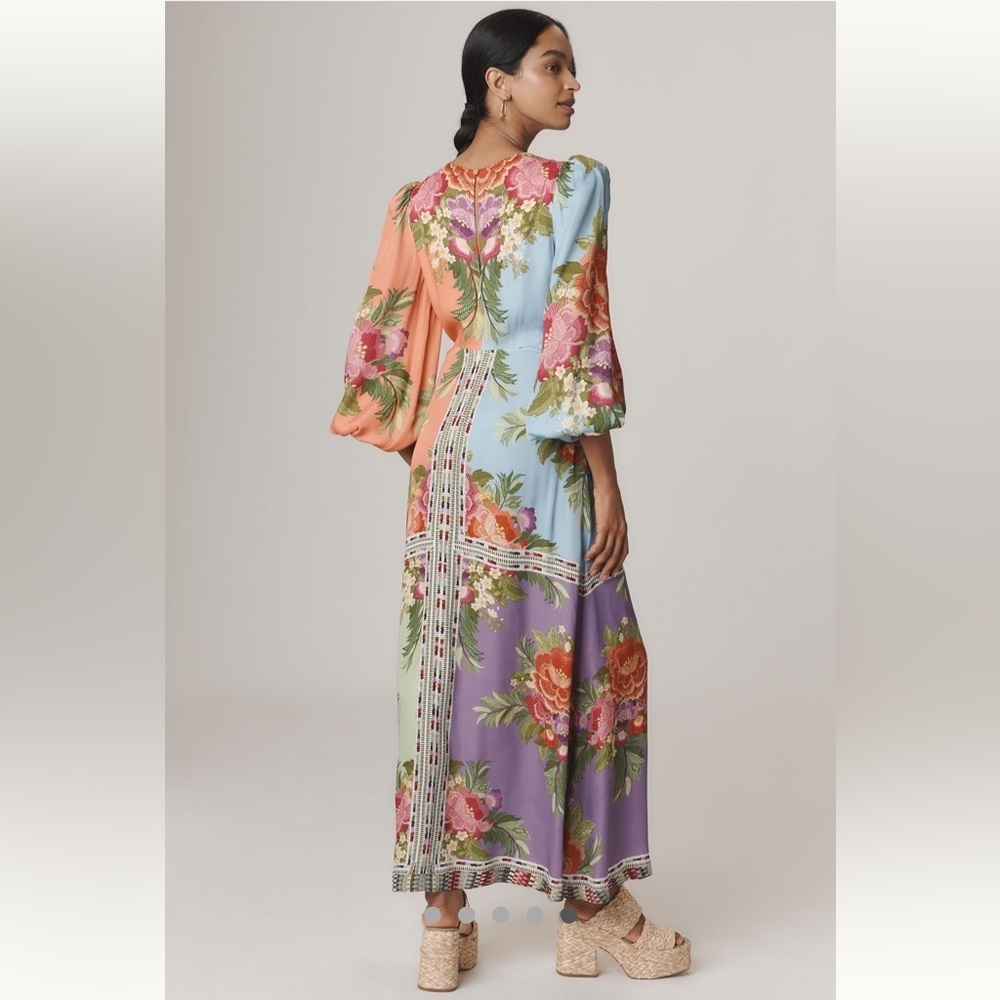💃🏻RARE💃🏻 Farm Rio x Anthropologie Long-Sleeve V-Neck Maxi Dress size S. - Picture 6 of 10